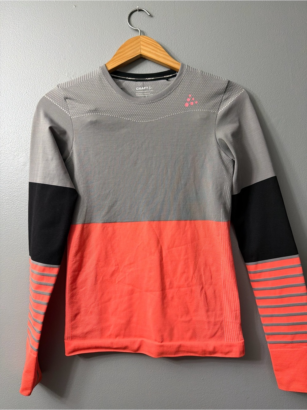 Craft Grey and Coral Long Sleeve Performance Top small